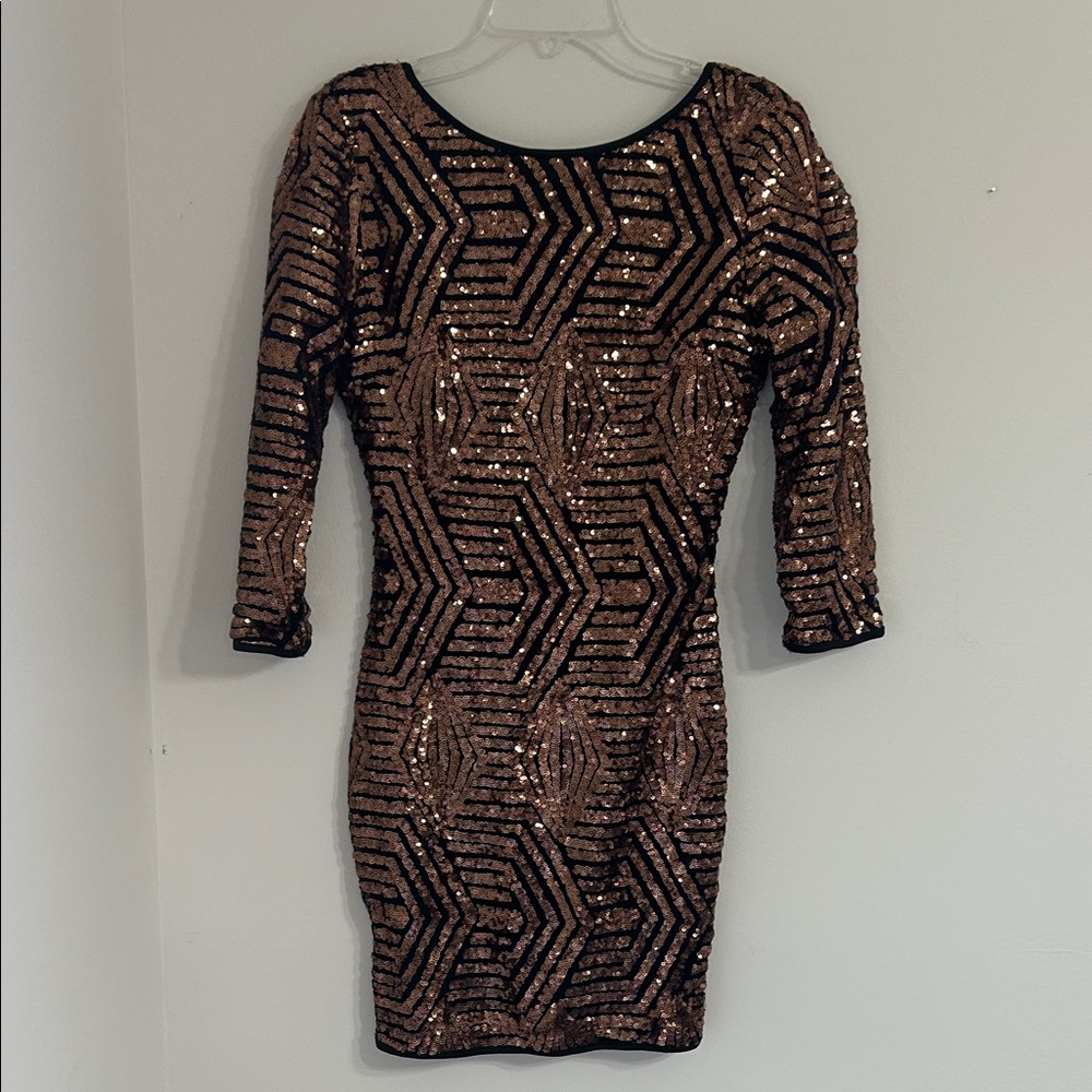 Windsor Black and Gold Sequin Mini Dress